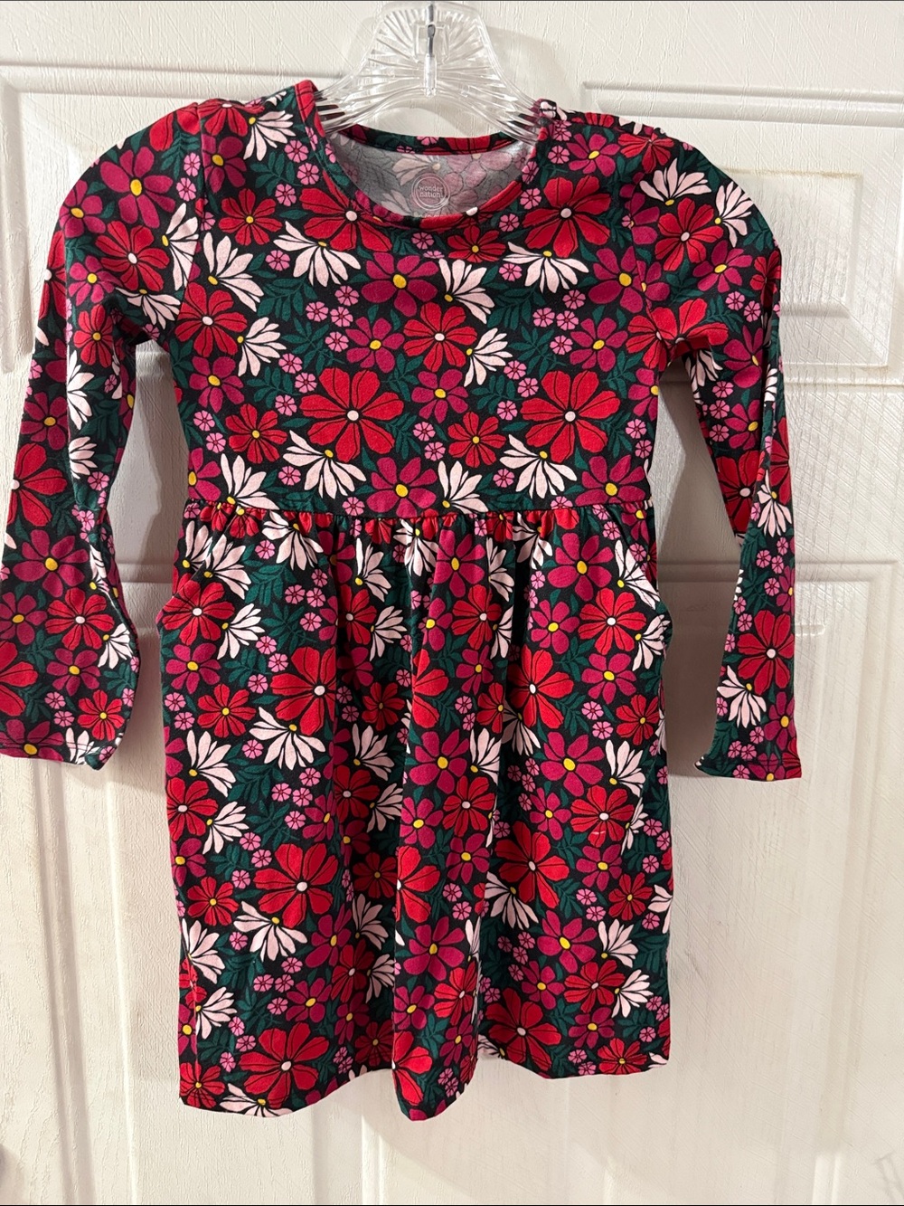wonder nation Floral Long-Sleeve Dress - Red, Pink & Green